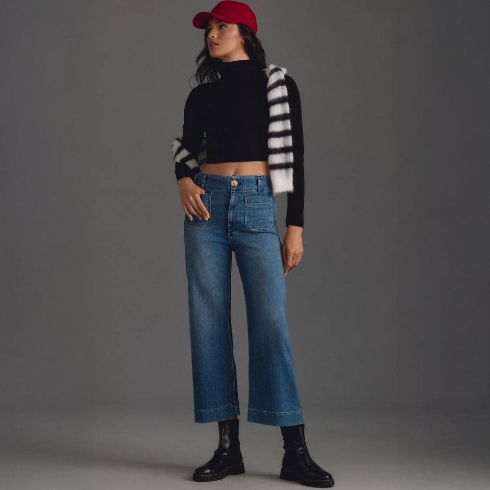 Anthropologie Maeve Colette Denim High-Rise Cropped Wide-Leg Jeans